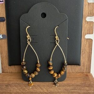 Gold and Brown Beaded Dangle Earrings